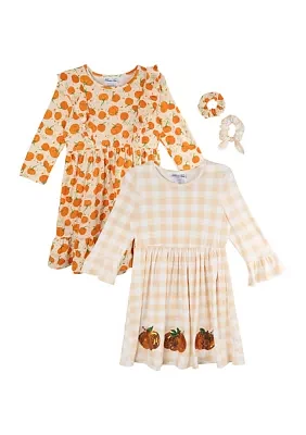 Girls 4-6x Printed Dress and Scrunchies Set