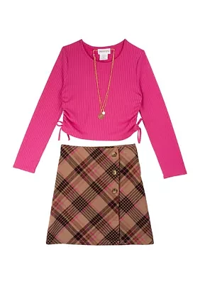 Girls 7-16 Ribbed Top and Knit Skirt Set