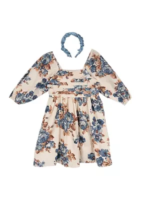 Girls 7-16 Printed Puff Sleeve Babydoll Dress