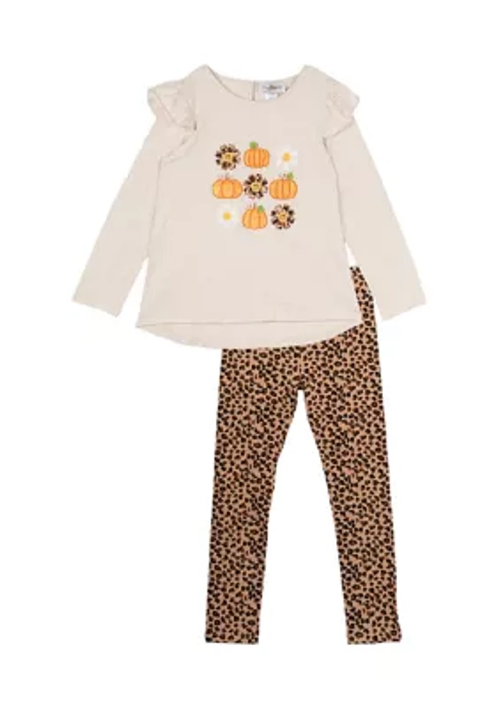 Girls 7-16 Heather Knit Pumpkin Appliqué Top and Printed Leggings Set