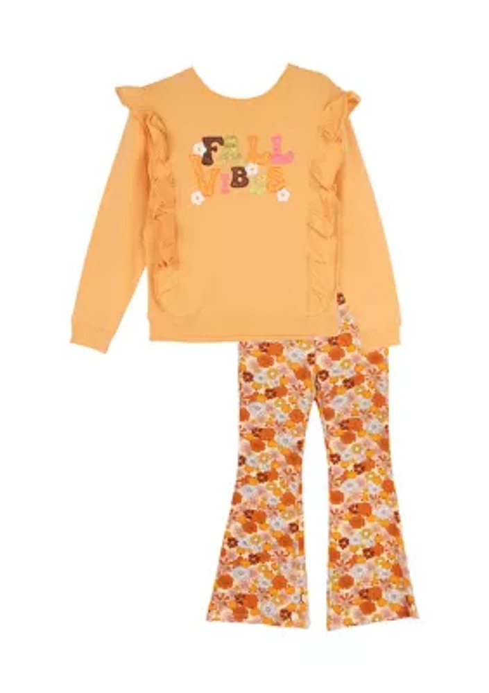 Girls 7-16 French Terry Appliqué Top and Printed Leggings Set