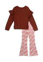 Girls 7-16 French Terry Pumpkin Appliqué Top and Printed Pants Set