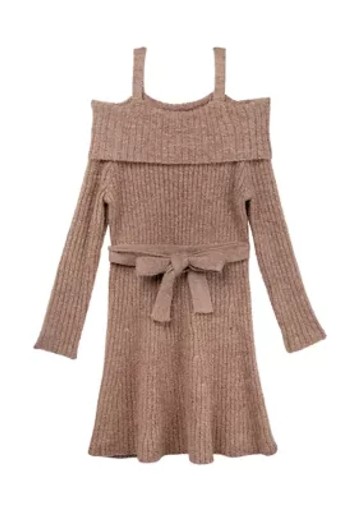 Girls 7-16 Fuzzy Knit Cold Shoulder Sleeve Dress