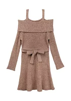 Girls 7-16 Fuzzy Knit Cold Shoulder Sleeve Dress