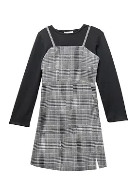 Girls 7-16 Plaid Printed Double Knit Jumper Dress