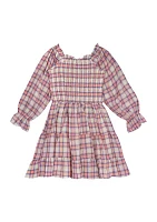 Girls 7-16 Woven Plaid Smocked Bodice Baby Doll Dress