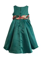 Girls 4-6x Satin Dress with High Low Skirt and Plaid Bow