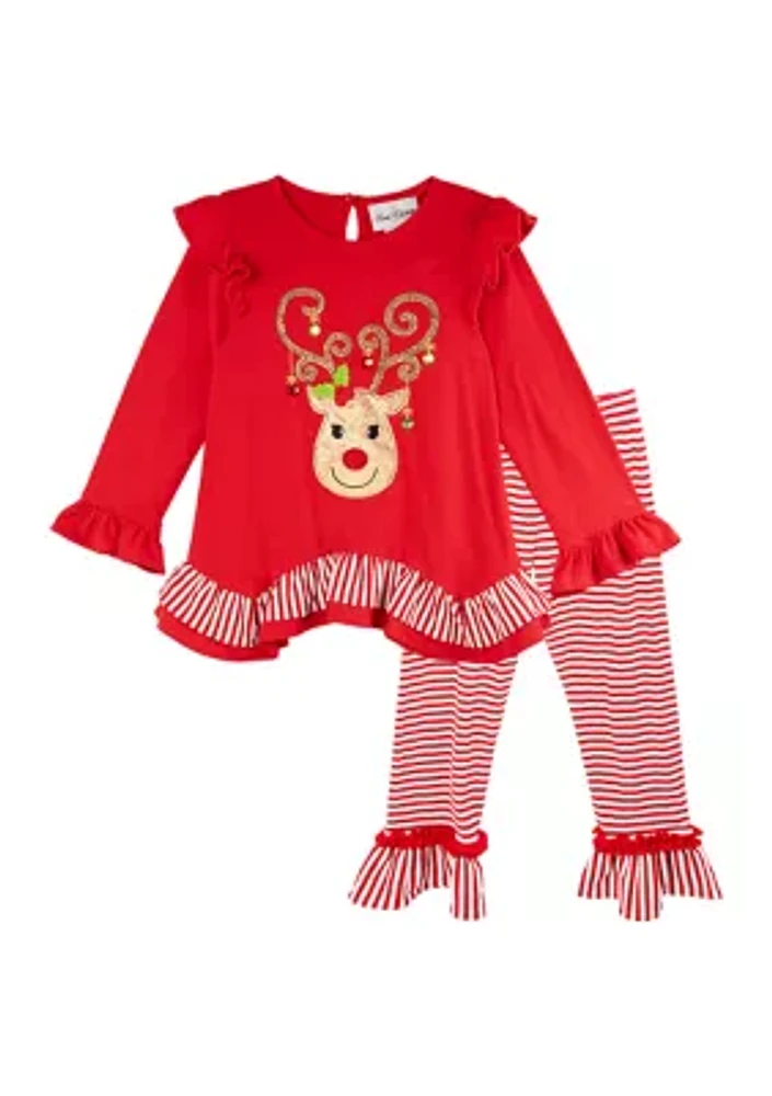 Girls 4-6x Reindeer Appliqué Top and Leggings Set