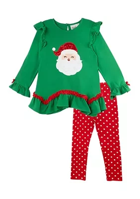 Girls 4-6x Santa Appliqué Top and Leggings Set