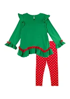 Girls 4-6x Santa Appliqué Top and Leggings Set