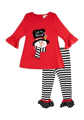 Girls 4-6x Snowman Appliqué Top and Leggings Set