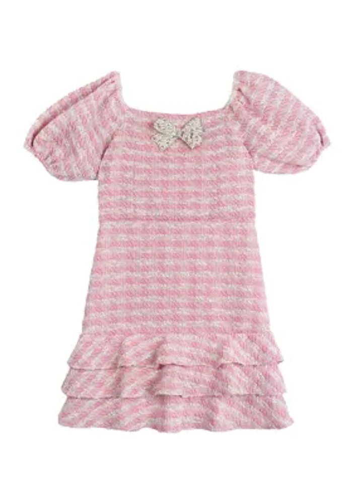 Girls 4-6x Knit Bouclé Dress with Bow Appliqué