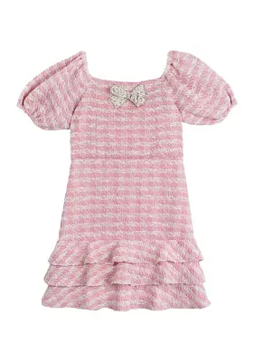 Girls 4-6x Knit Bouclé Dress with Bow Appliqué