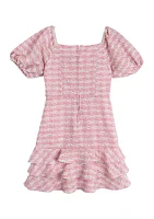 Girls 4-6x Knit Bouclé Dress with Bow Appliqué