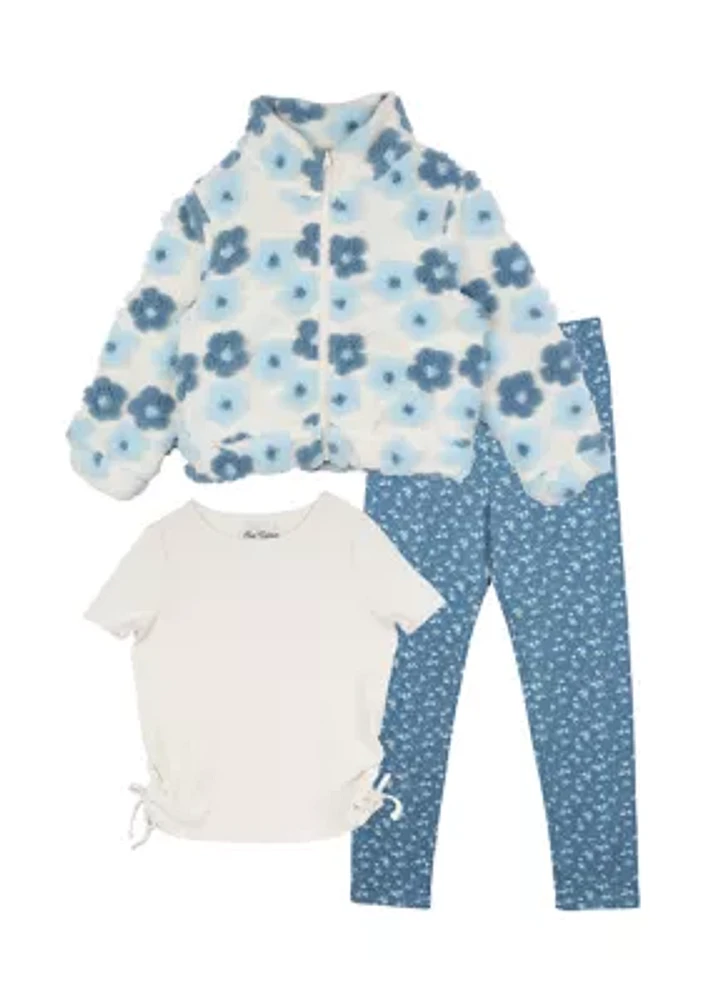 Girls 4-6x Floral Printed Sherpa Jacket and Leggings Set