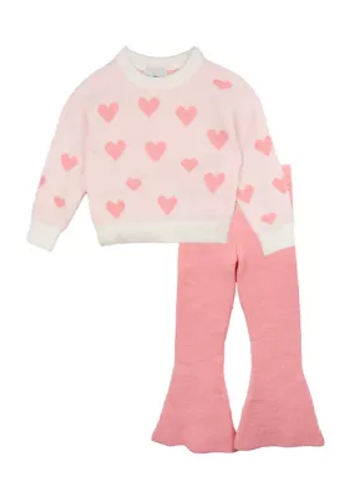 Girls 4-6x Heart Sweater with Matching Flare Pants