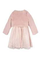 Girls 4-6x Foil Stars Dress with Matching Fur Jacket