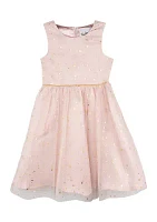 Girls 4-6x Foil Stars Dress with Matching Fur Jacket