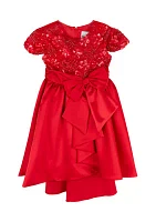 Girls 4-6x Beaded Sequined Satin Bow Dress