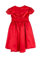 Girls 4-6x Beaded Sequined Satin Bow Dress