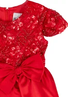 Girls 4-6x Beaded Sequined Satin Bow Dress