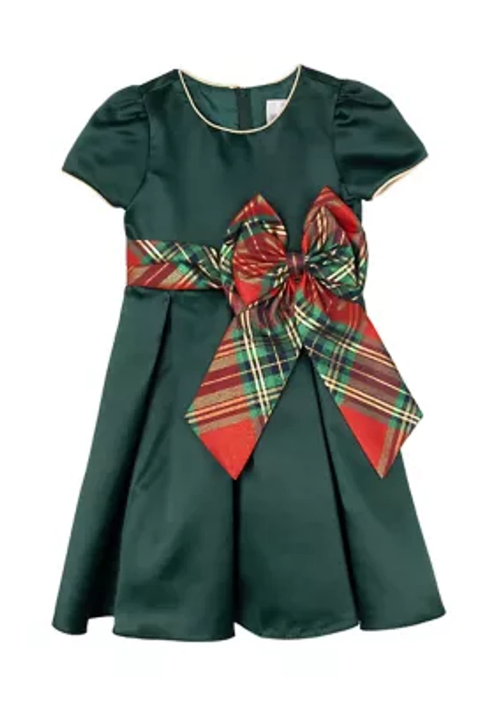 Girls 4-6x Satin Dress with Printed Bow