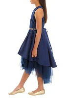 Girls 7-16 Satin Dress with Mesh High Low Skirt