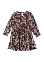 Girls 7-16 Velvet Printed Tiered Dress