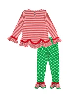 Girls 7-16 Stripe Tree Appliqué Top and Leggings Set