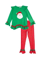 Girls 7-16 Santa Appliqué Knit Top and Printed Leggings Set