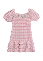 Girls 7-16 Knit Bouclé Dress with Bow Appliqué