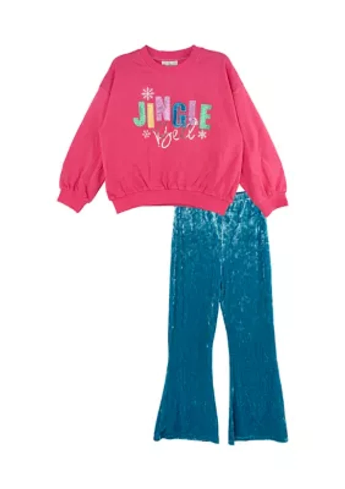 Girls 7-16 French Terry Sweatshirt and Velvet Pants Set