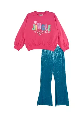 Girls 7-16 French Terry Sweatshirt and Velvet Pants Set