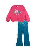 Girls 7-16 French Terry Sweatshirt and Velvet Pants Set