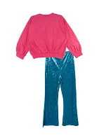 Girls 7-16 French Terry Sweatshirt and Velvet Pants Set