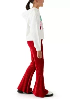 Girls 7-16 2 Piece Graphic Hoodie and Textured Velvet Flare Pants