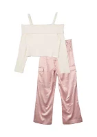 Girls 7-16 Brushed Ribbed Knit Top and Pants Set