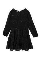 Girls 7-16 Fringe Sequin Clip Dot Smocked Chiffon Dress