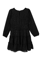 Girls 7-16 Fringe Sequin Clip Dot Smocked Chiffon Dress