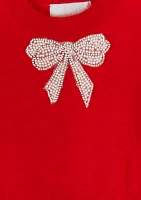 Girls 7-16 Sweater Dress with Pearl Bow Appliqué