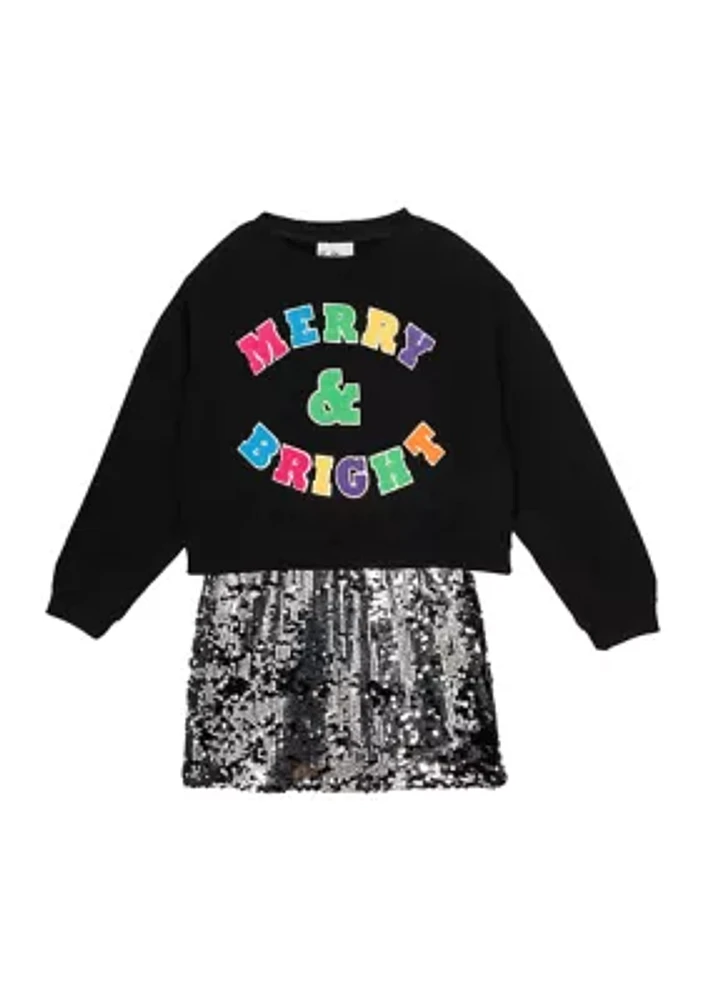 Girls 7-16 Merry and Bright Sequin Sweatshirt Dress