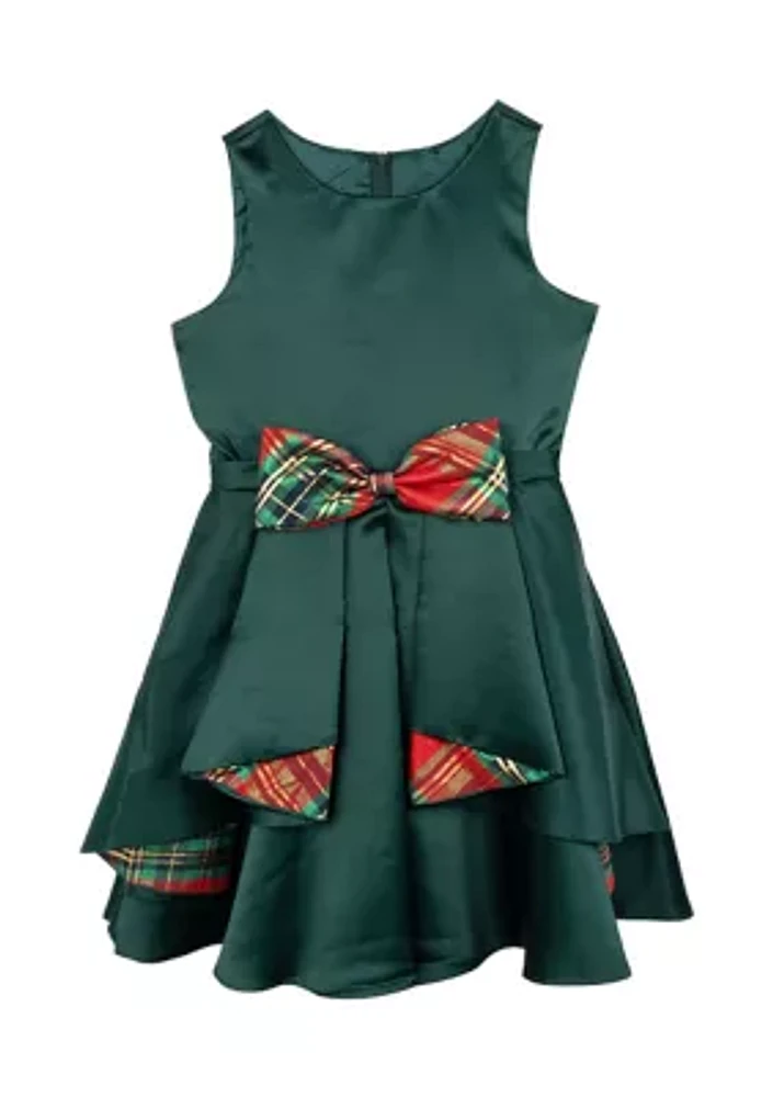 Girls 7-16 Satin Dress with Cascade Taffeta Bow