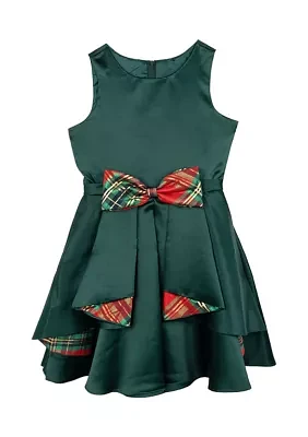 Girls 7-16 Satin Dress with Cascade Taffeta Bow