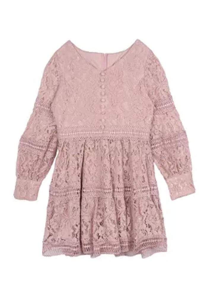 Girls 7-16 Lace Dress with Trim Inserts