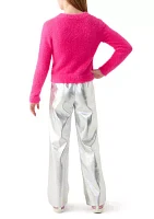 Girls 7-16 Fuzzy Sweater and Metallic Pleather Pants Set