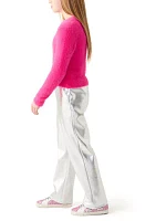 Girls 7-16 Fuzzy Sweater and Metallic Pleather Pants Set