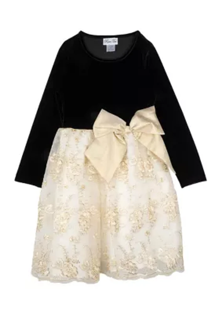 Girls 7-16 Velvet Bodice Embroidered Skirt Dress