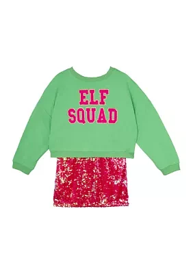 Girls 7-16 Elf Squad Popover to Sequin Bodycon Dress