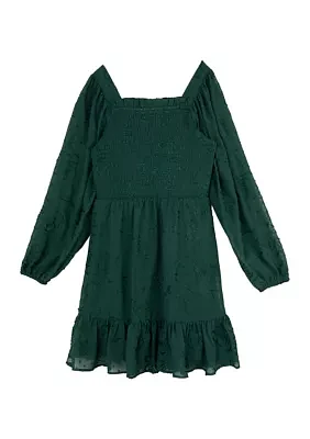 Girls 7-16 Embroidered Smocked Bodice Dress