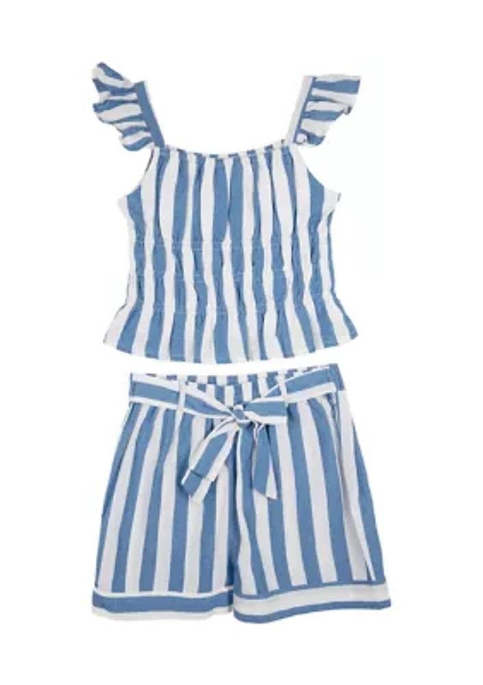 Girls 4-6x Flutter Sleeve Yarn Dyed Stripe Shorts Set